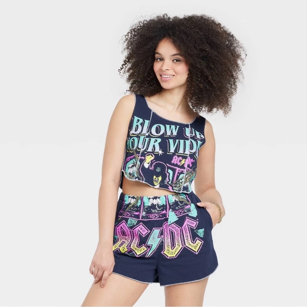 AC/DC Navy Crop Tank Top Women’s M Band Tee NWT